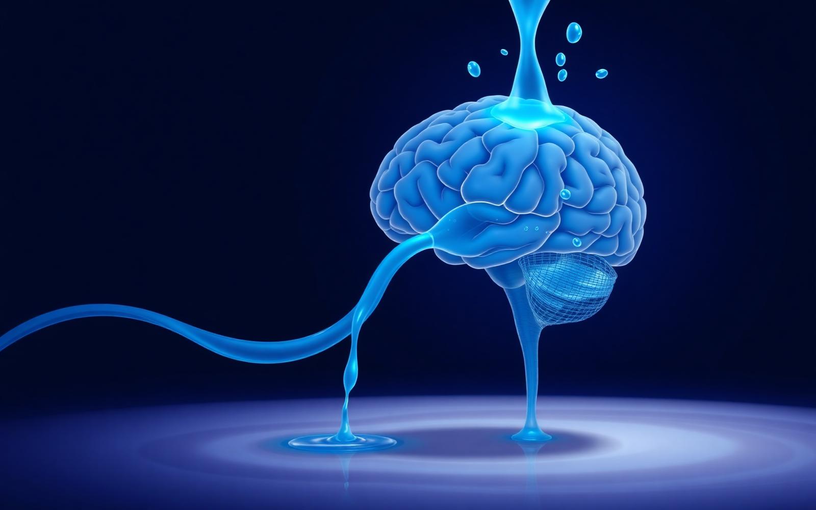 Medical illustration of cerebrospinal fluid flushing waste from the brain during sleep